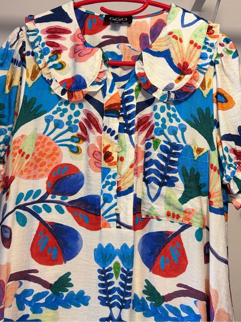 Gucci Multicolor Floral Midi Dress with Ruffle Collar